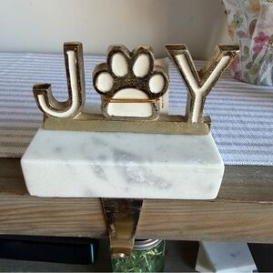 Joy Gold Paw and White Marble Base Stocking Holder for Pets